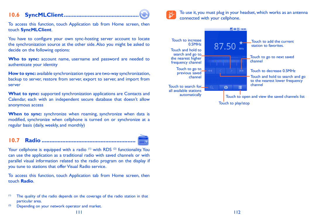 Alcatel 990A, 990S manual SyncMLClient, Radio 