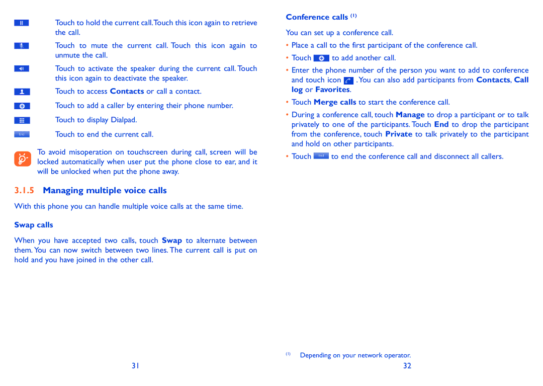 Alcatel 991 Play manual Managing multiple voice calls, Swap calls, Conference calls 