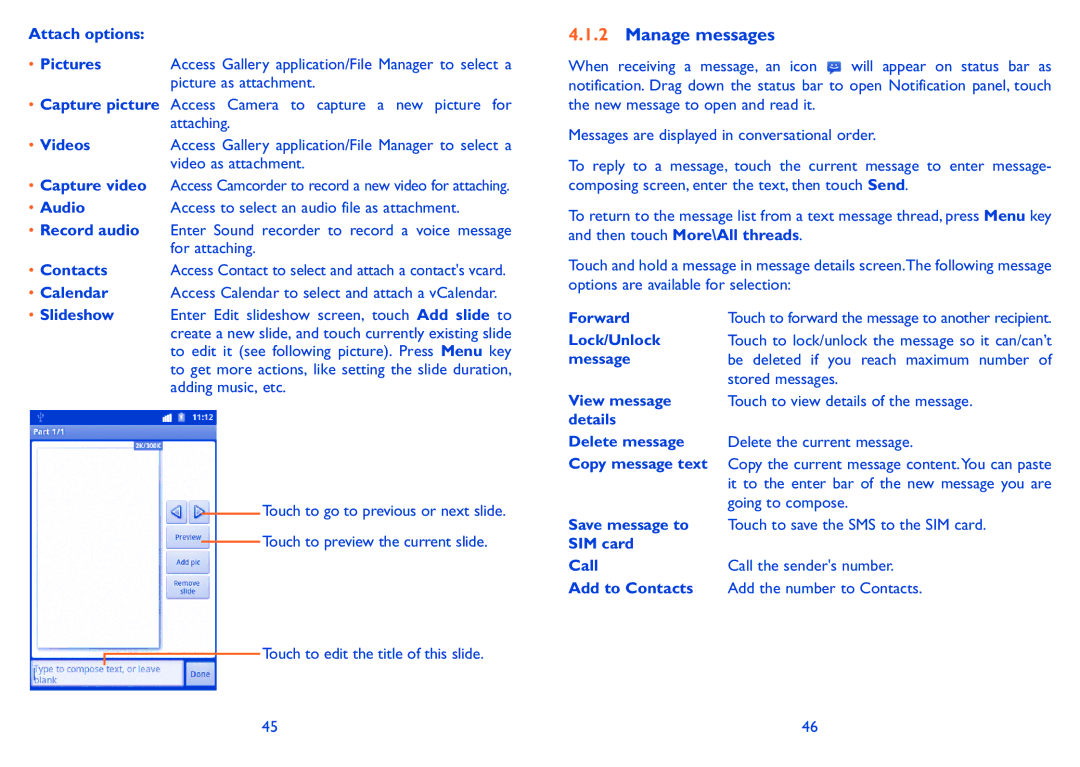 Alcatel 991 Play manual Manage messages 