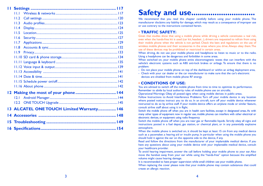 Alcatel 991 Play manual Safety and use 