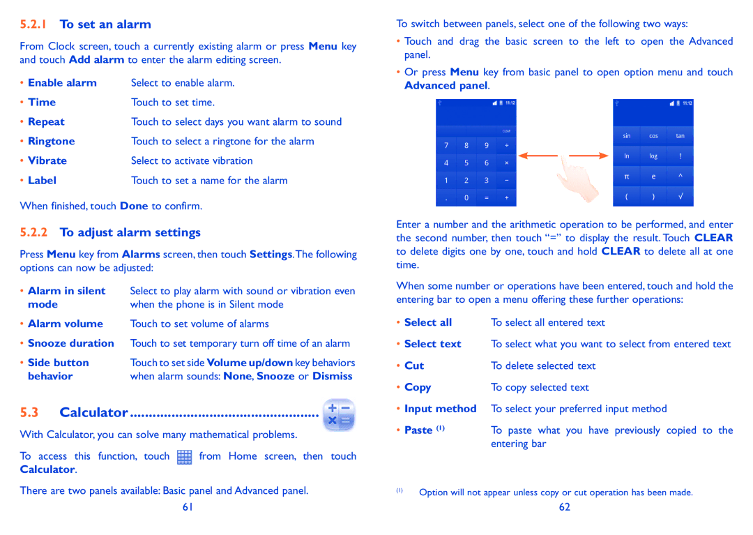 Alcatel 991 Play manual Calculator, To set an alarm, To adjust alarm settings 