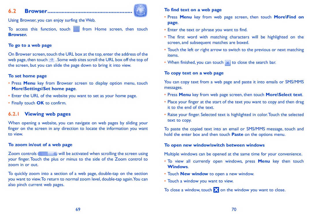 Alcatel 991 Play manual Browser, Viewing web pages 