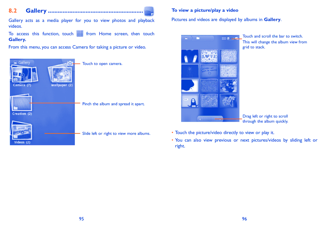 Alcatel 991 Play manual Gallery, To view a picture/play a video 