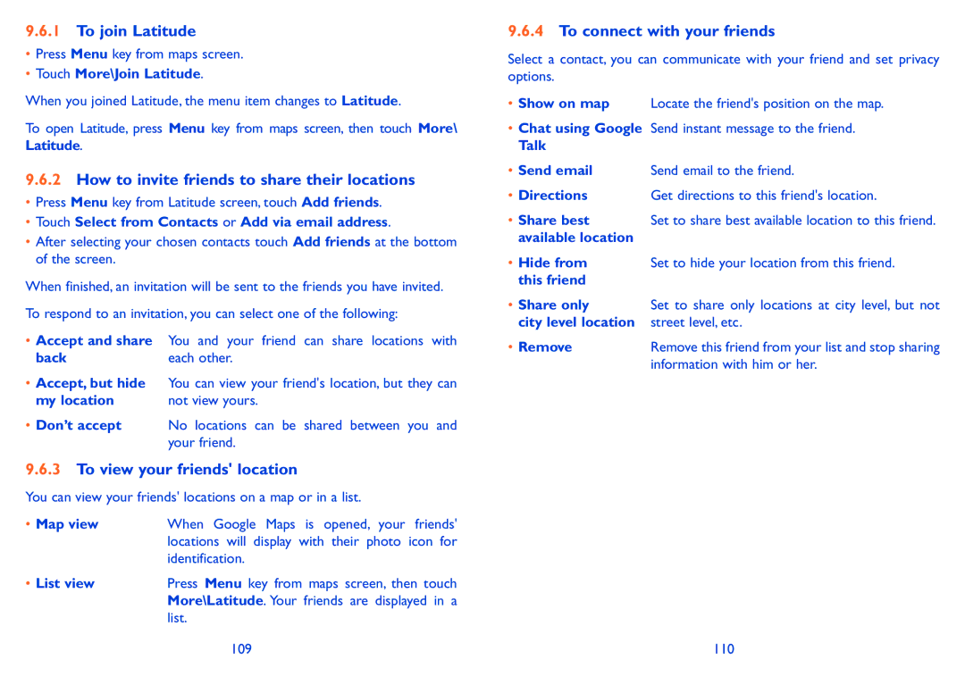 Alcatel 991 Play manual To join Latitude, How to invite friends to share their locations, To view your friends location 