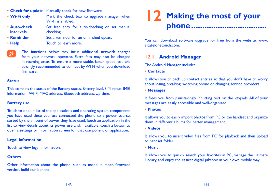 Alcatel 991 Play manual Making the most of your Phone, Android Manager 