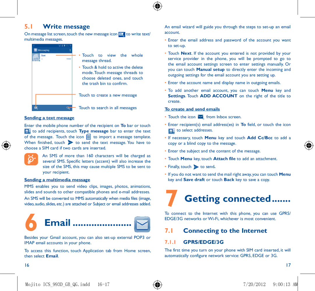 Alcatel 993D manual Write message, Connecting to the Internet, GPRS/EDGE/3G 