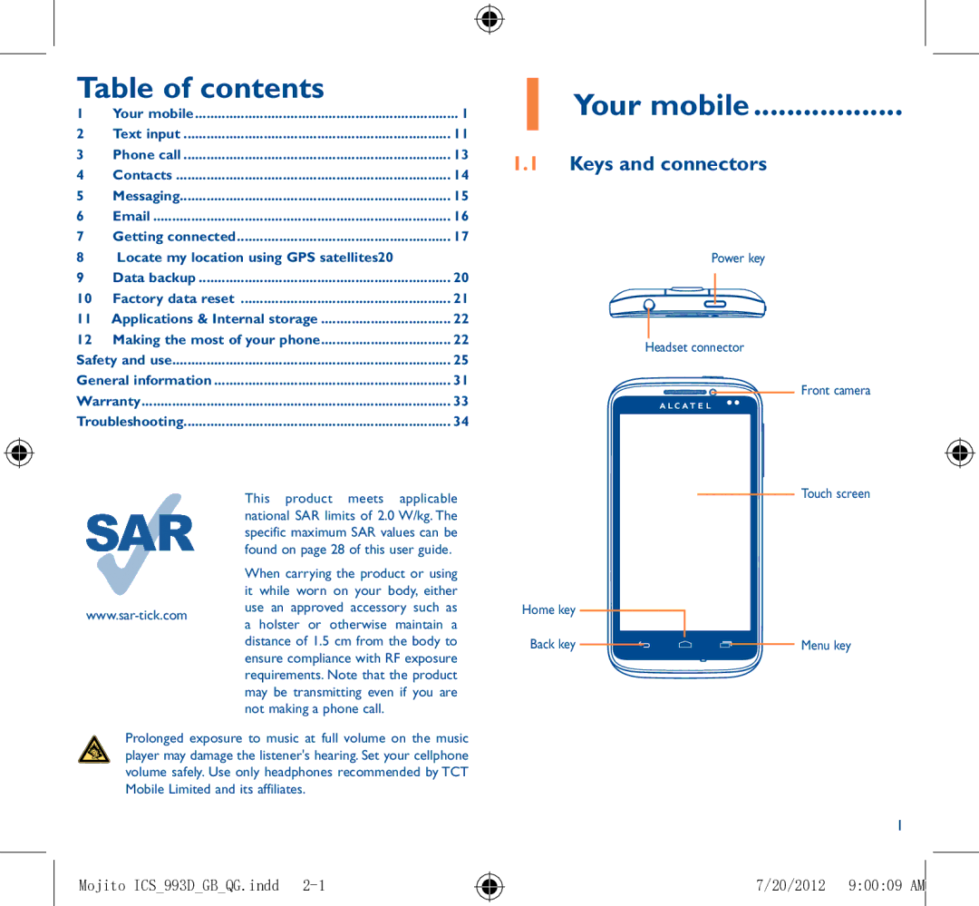 Alcatel 993D manual Table of contents 