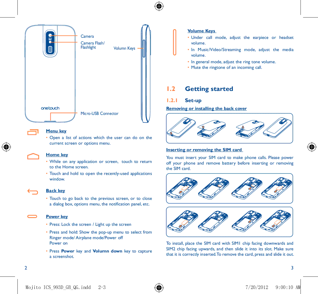 Alcatel 993D manual Getting started, Set-up, 20/2012 90010 AM 