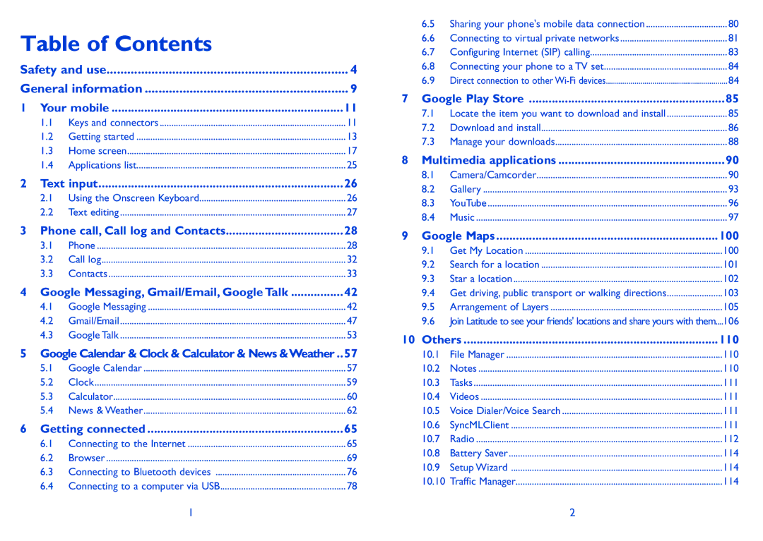 Alcatel 995S manual Table of Contents 