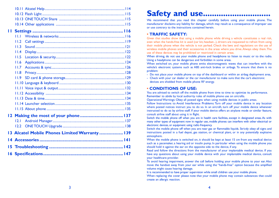 Alcatel 995S manual Safety and use 