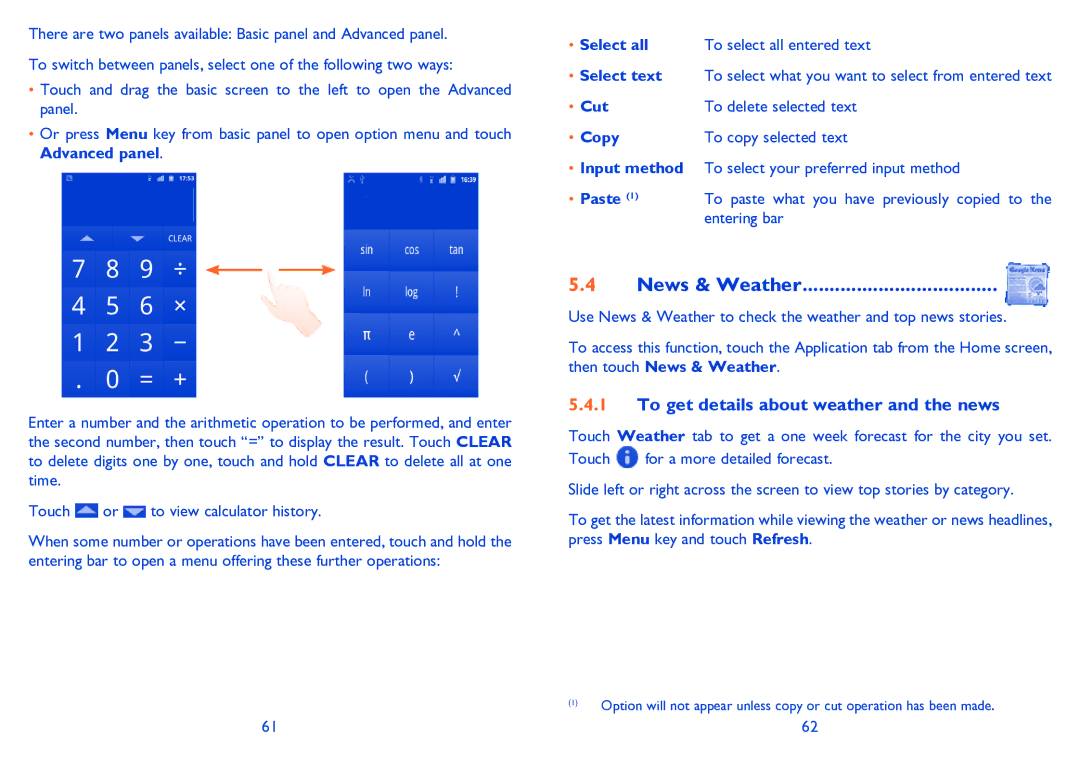 Alcatel 995S manual News & Weather, To get details about weather and the news 