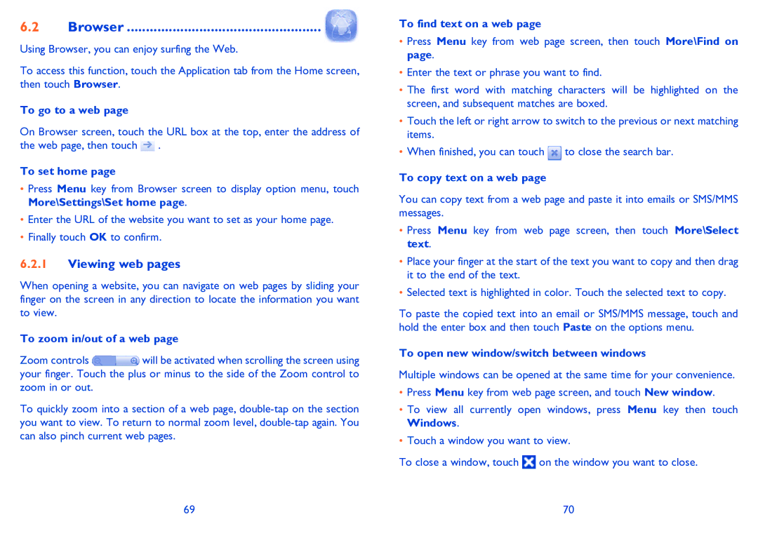 Alcatel 995S manual Browser, Viewing web pages 