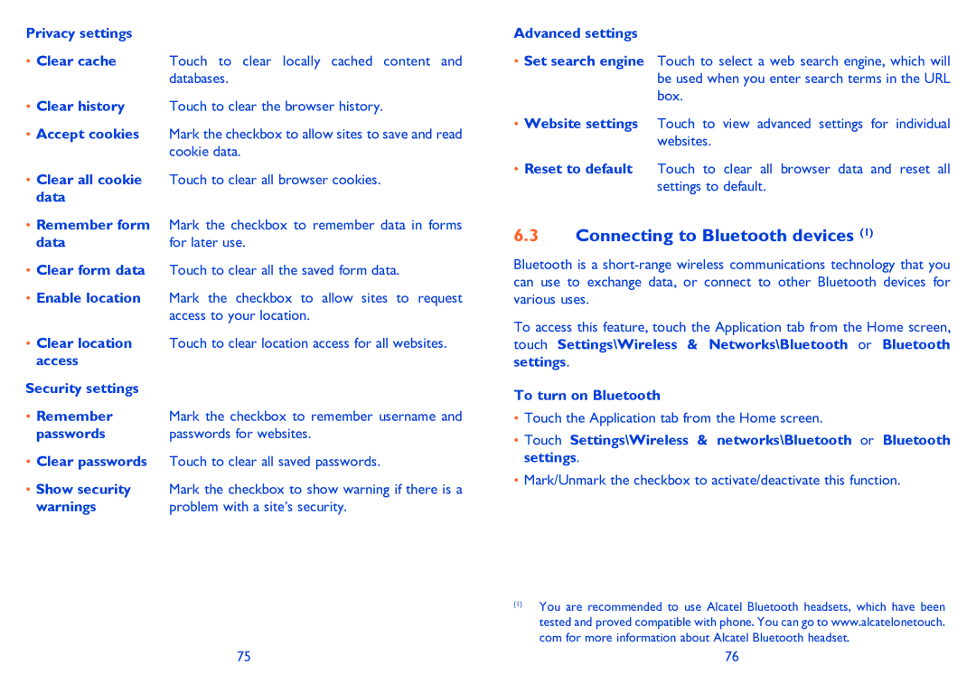 Alcatel 995S manual Connecting to Bluetooth devices 