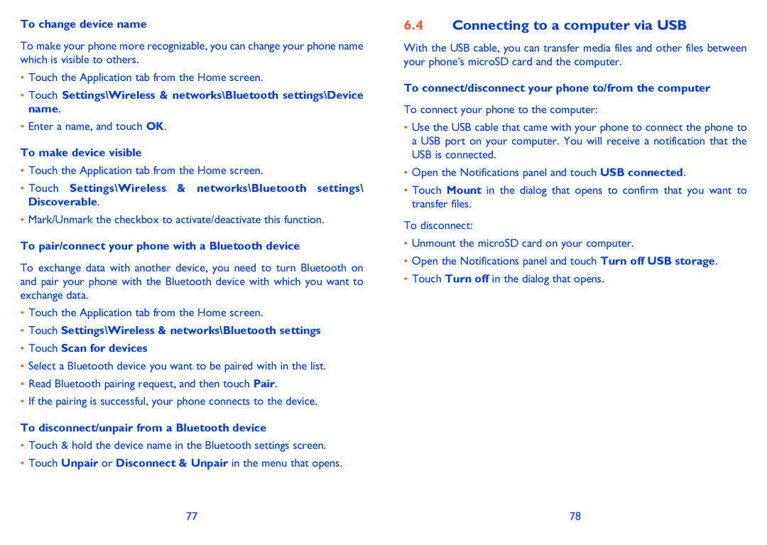 Alcatel 995S manual Connecting to a computer via USB 