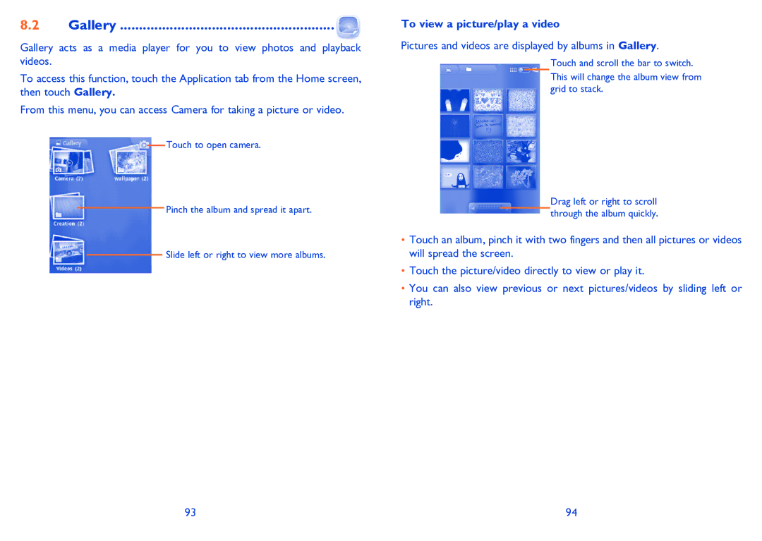 Alcatel 995S manual To view a picture/play a video, Pictures and videos are displayed by albums in Gallery 