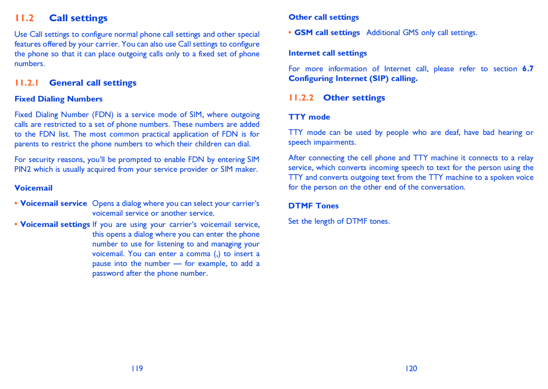 Alcatel 995S manual Call settings, General call settings, Other settings 