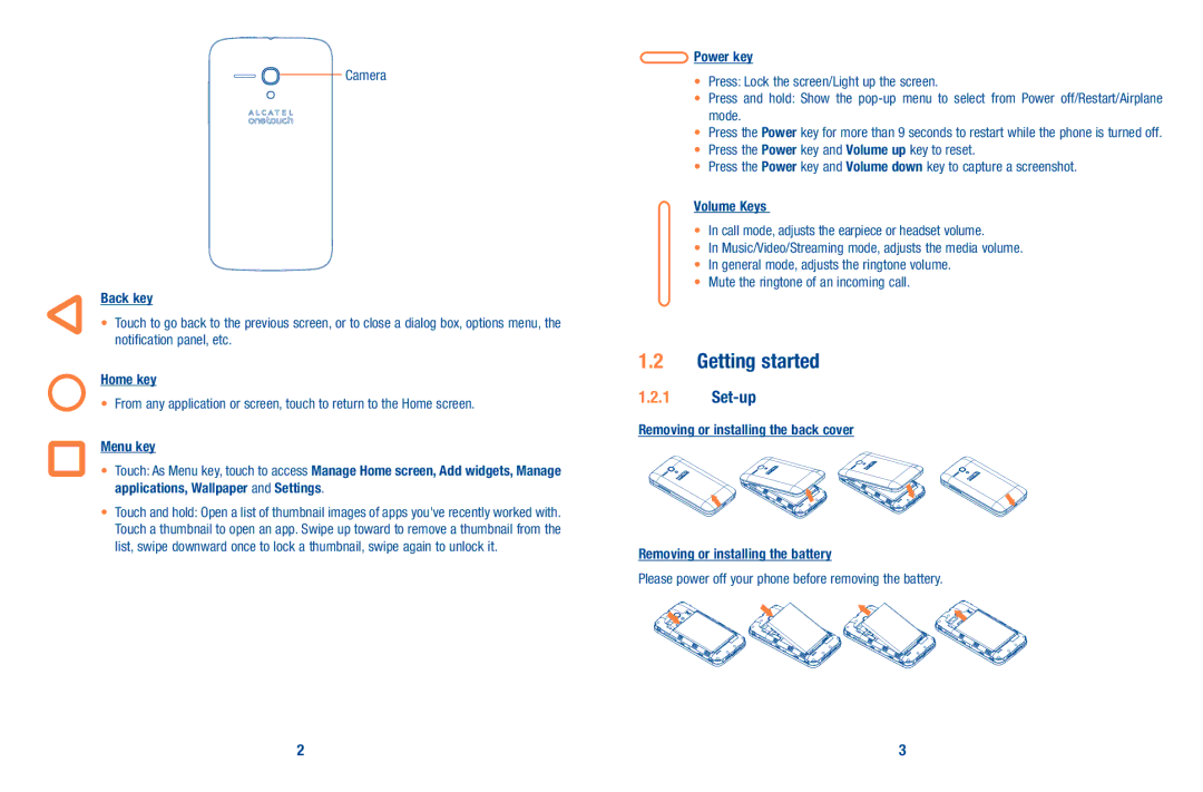 Alcatel A520L manual Getting started, Set-up 