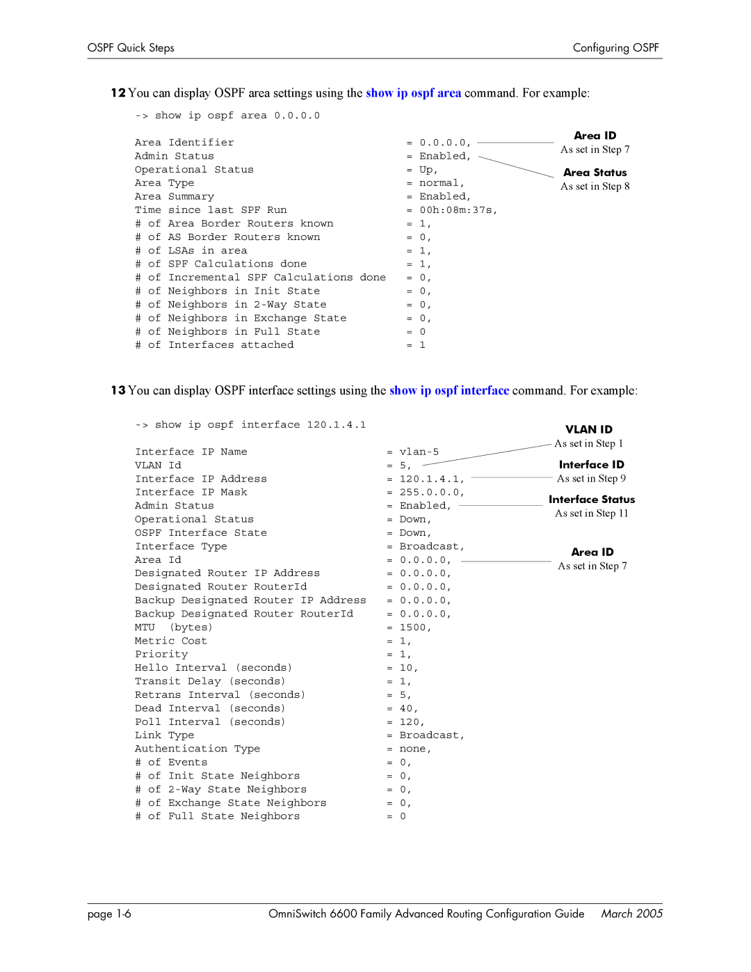 Alcatel Carrier Internetworking Solutions 060187-10 REV D manual Show ip ospf area Area Identifier, Area Type = normal 