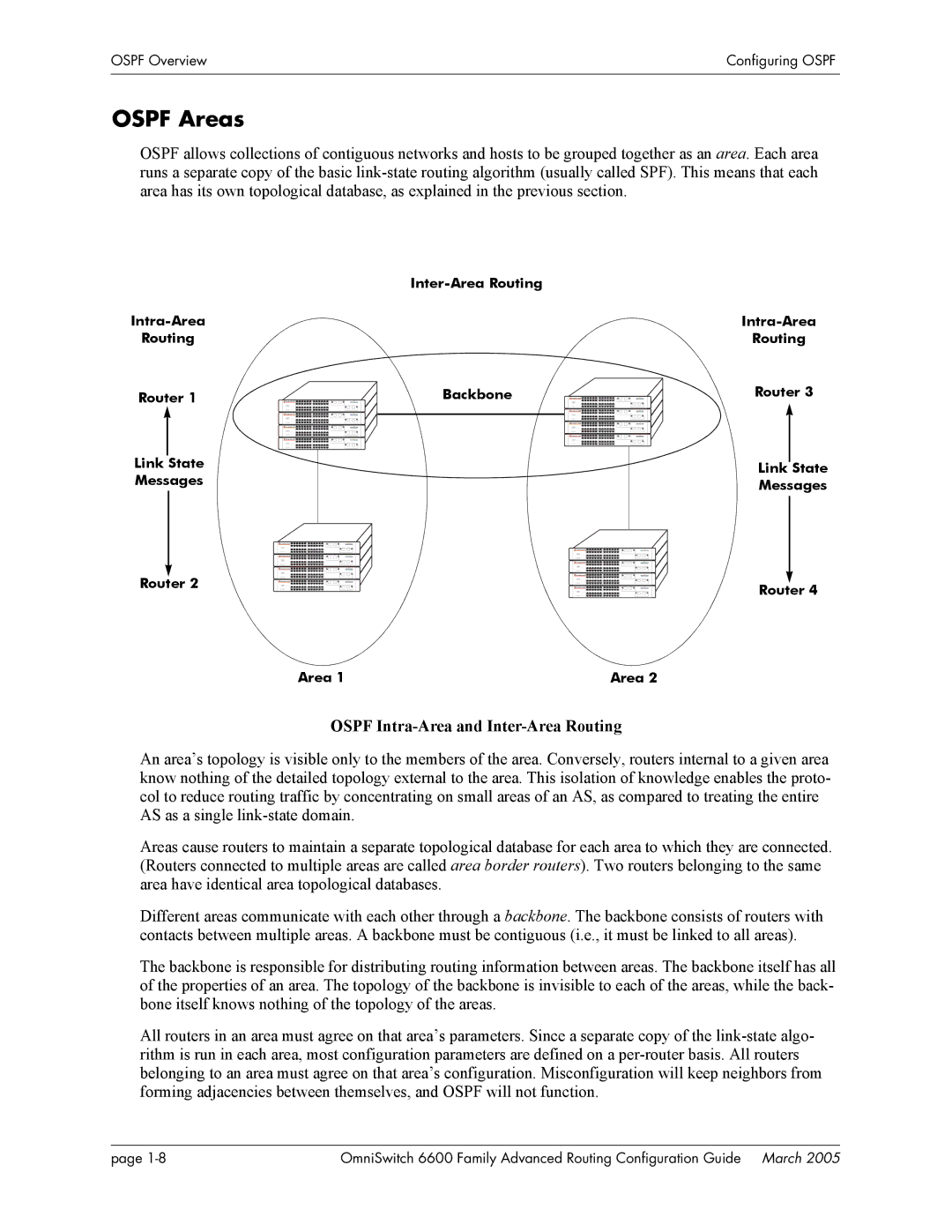 Alcatel Carrier Internetworking Solutions 060187-10 REV D manual Ospf Areas, Ospf Intra-Area and Inter-Area Routing 