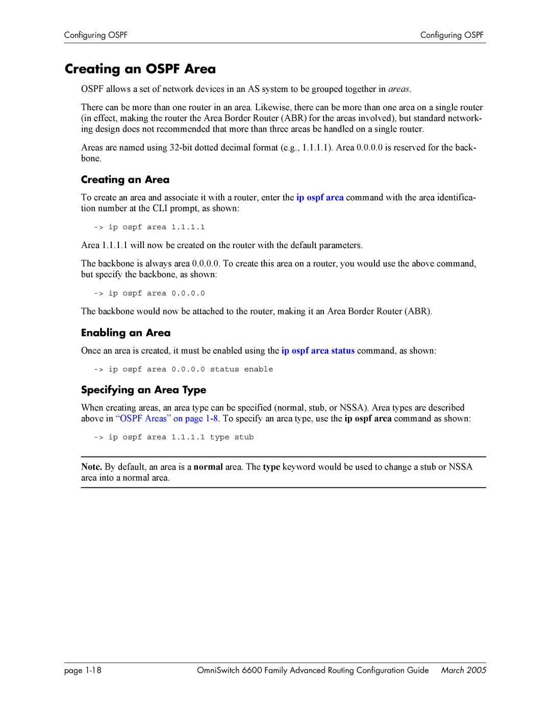 Alcatel Carrier Internetworking Solutions 060187-10 REV D manual Creating an Ospf Area, Creating an Area, Enabling an Area 