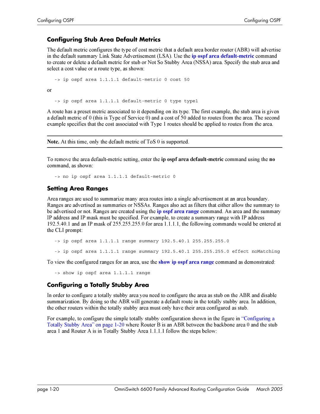 Alcatel Carrier Internetworking Solutions 060187-10 REV D manual Configuring Stub Area Default Metrics, Setting Area Ranges 