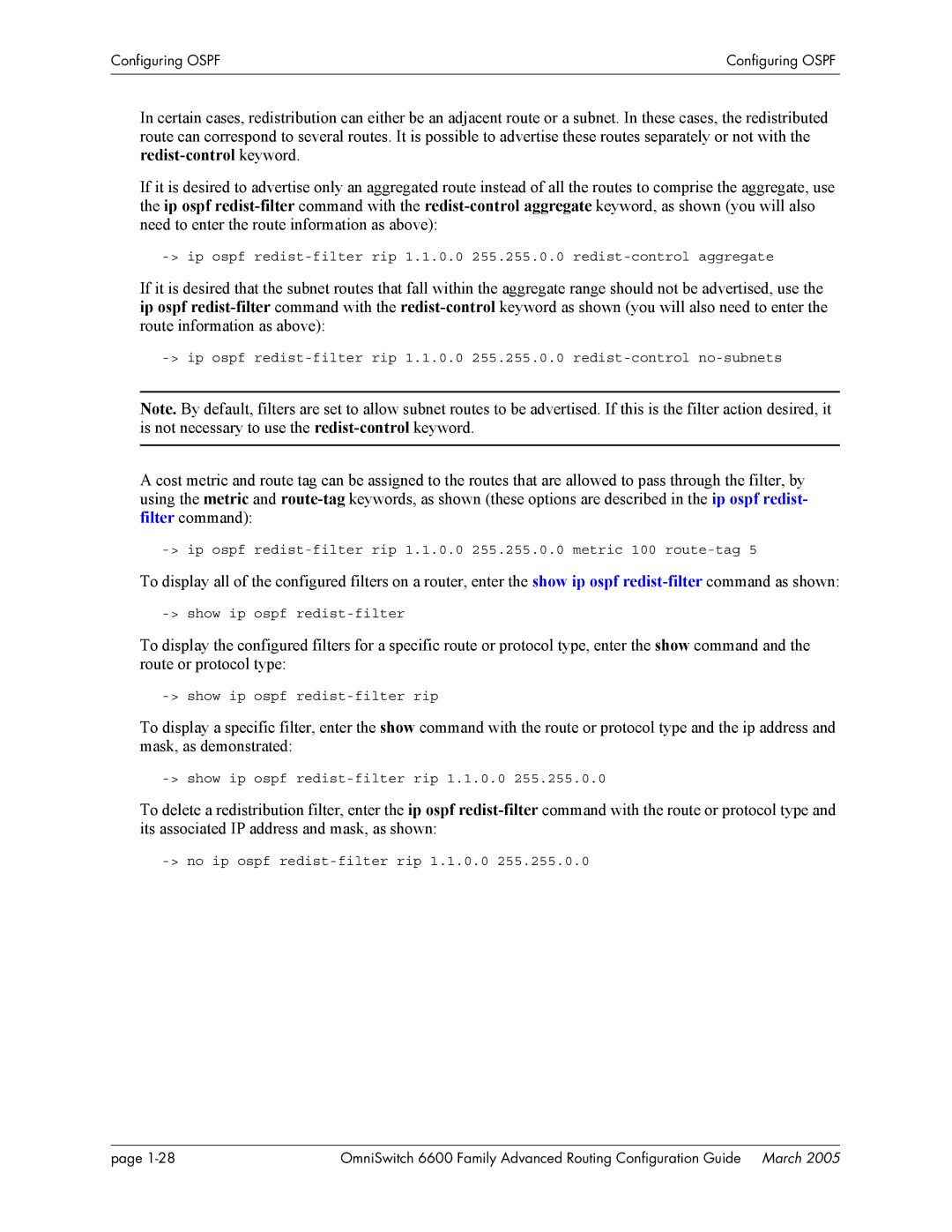 Alcatel Carrier Internetworking Solutions 060187-10 REV D manual Show ip ospf redist-filter rip 