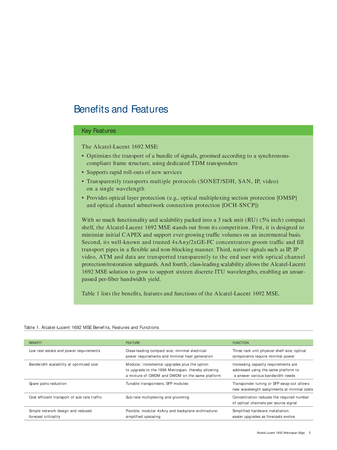 Alcatel Carrier Internetworking Solutions 1692 manual Benefits and Features, Key Features 