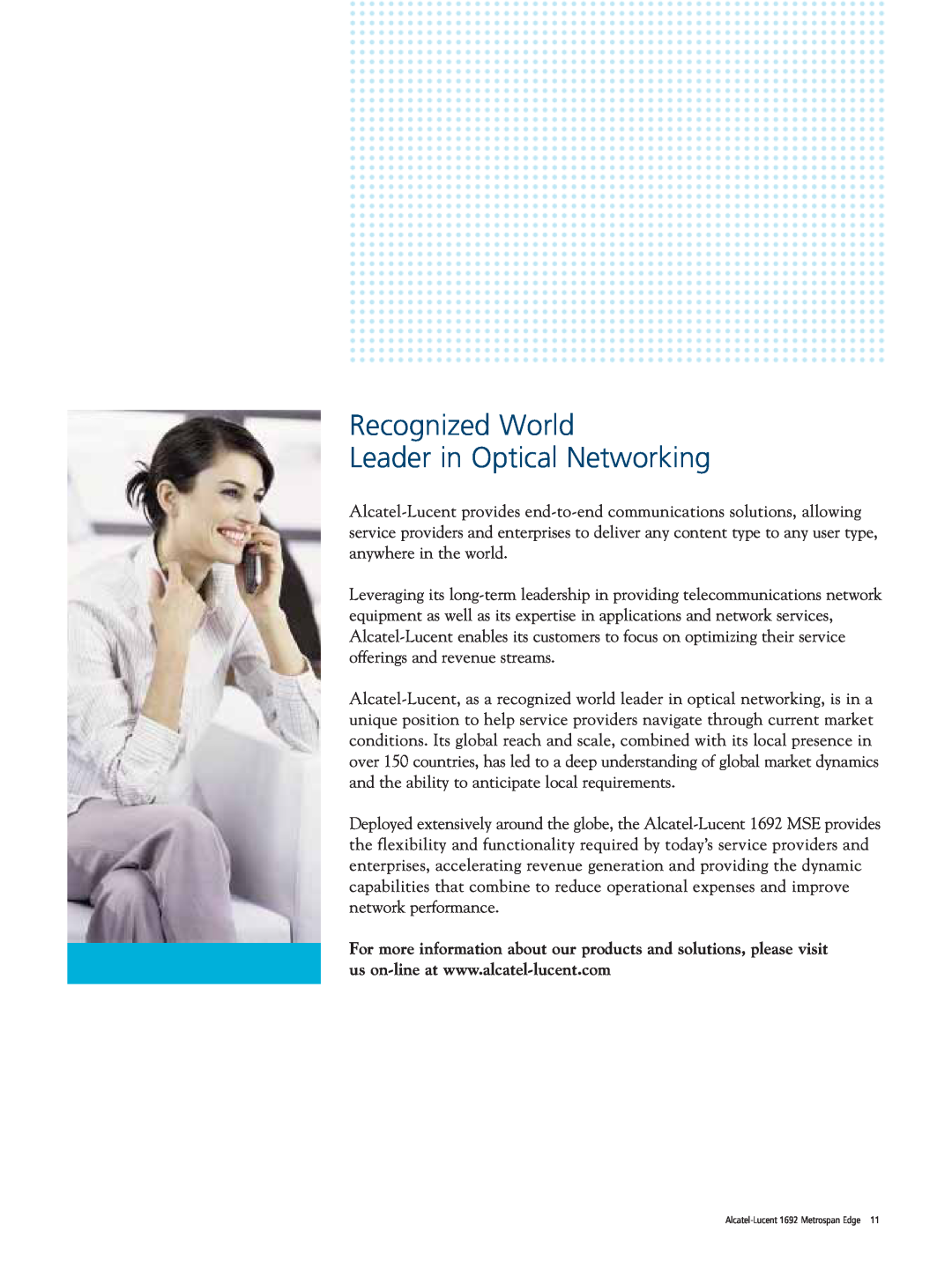 Alcatel Carrier Internetworking Solutions 1692 manual Recognized World Leader in Optical Networking 