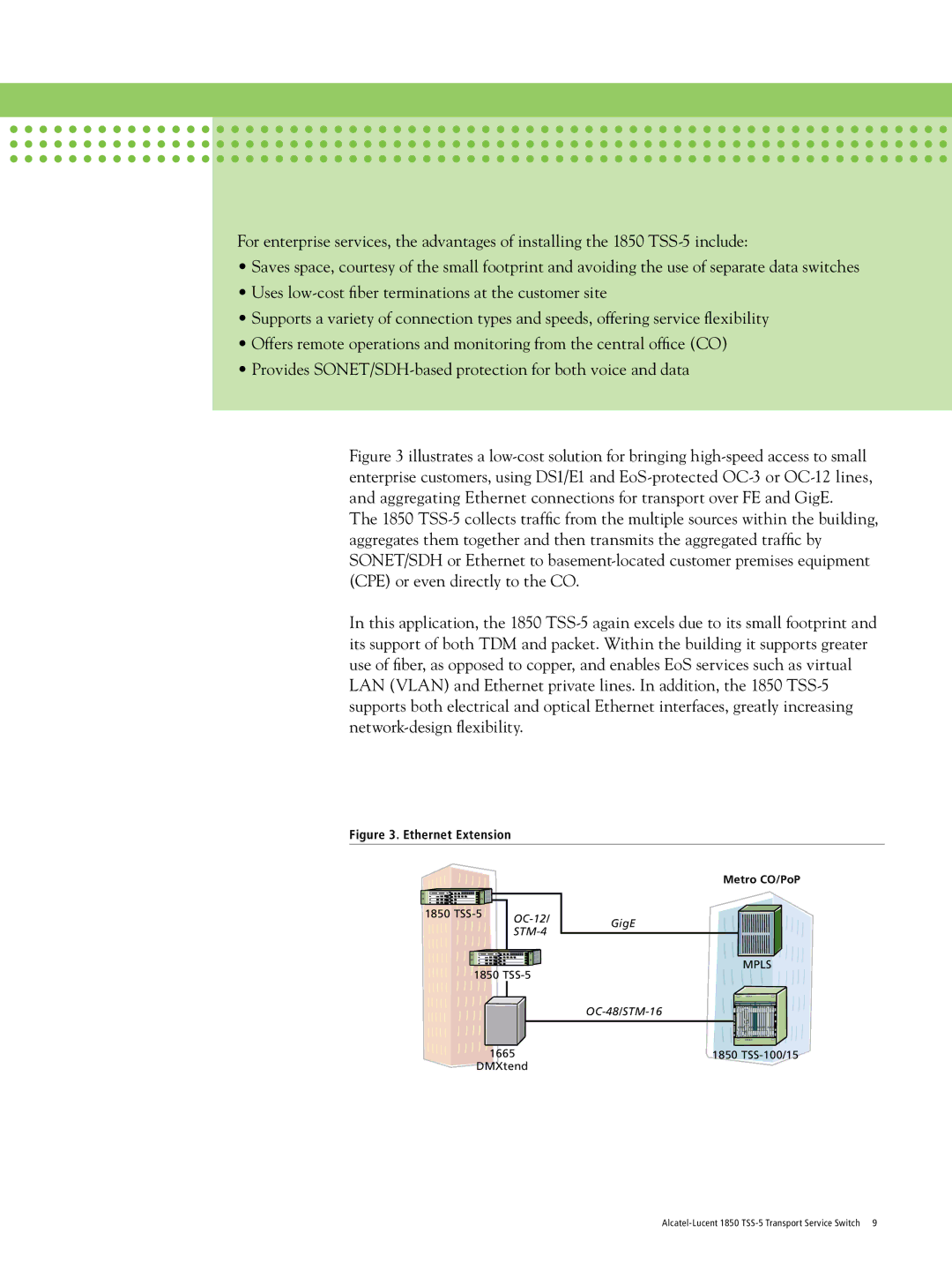 Alcatel Carrier Internetworking Solutions 1850 TSS-5 manual Ethernet Extension 