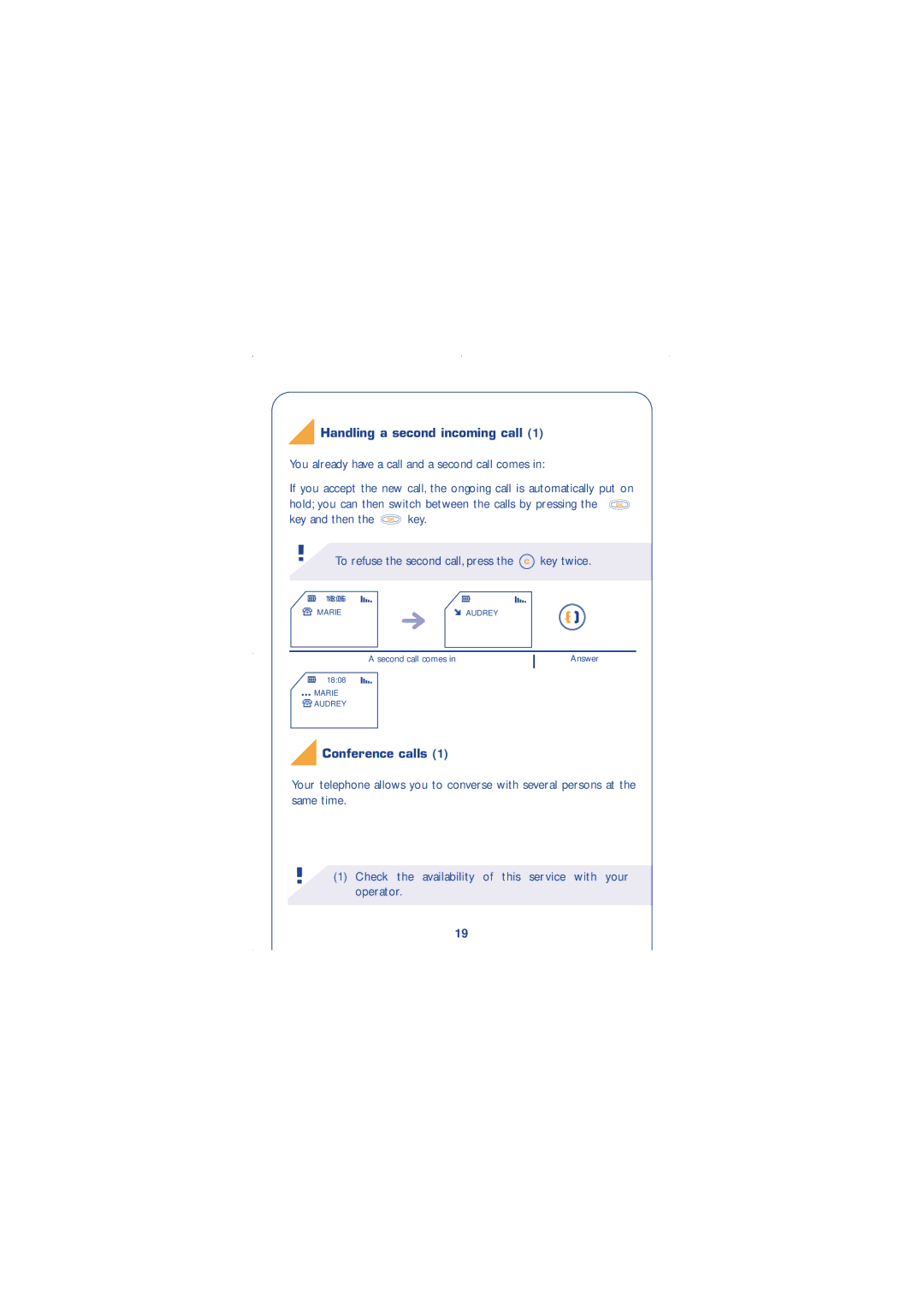 Alcatel Carrier Internetworking Solutions 310 manual Handling a second incoming call, Conference calls 