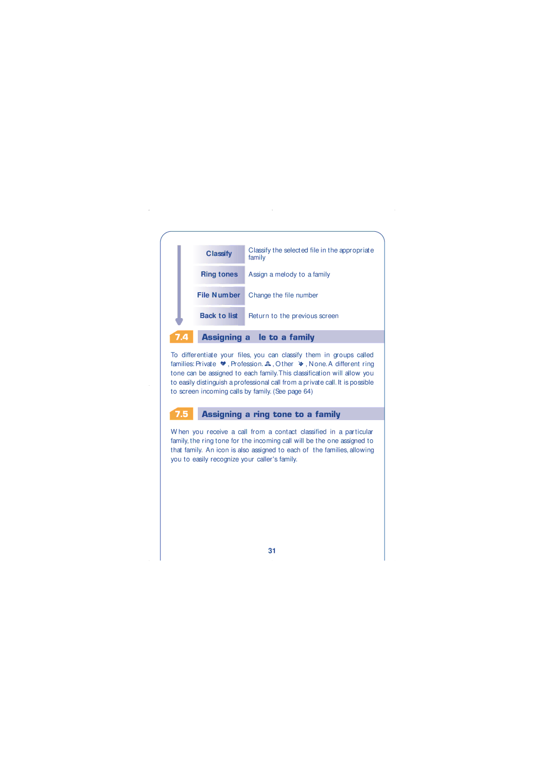 Alcatel Carrier Internetworking Solutions 310 manual Assigning a ﬁle to a family, Assigning a ring tone to a family 