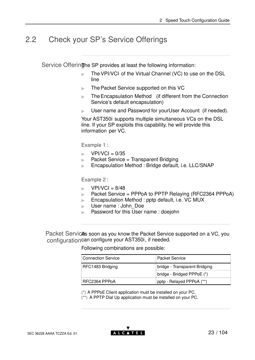 Alcatel Carrier Internetworking Solutions 350I manual Check your SPs Service Offerings, Example 