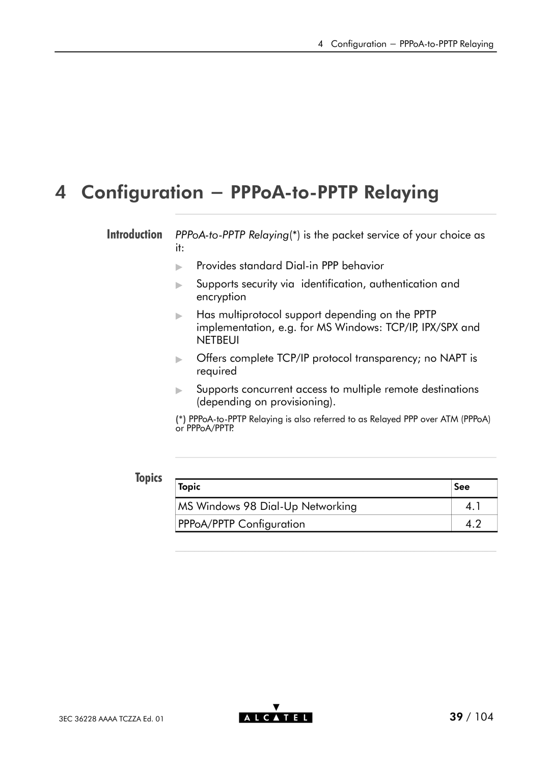 Alcatel Carrier Internetworking Solutions 350I manual Configuration PPPoAtoPPTP Relaying, Topics 