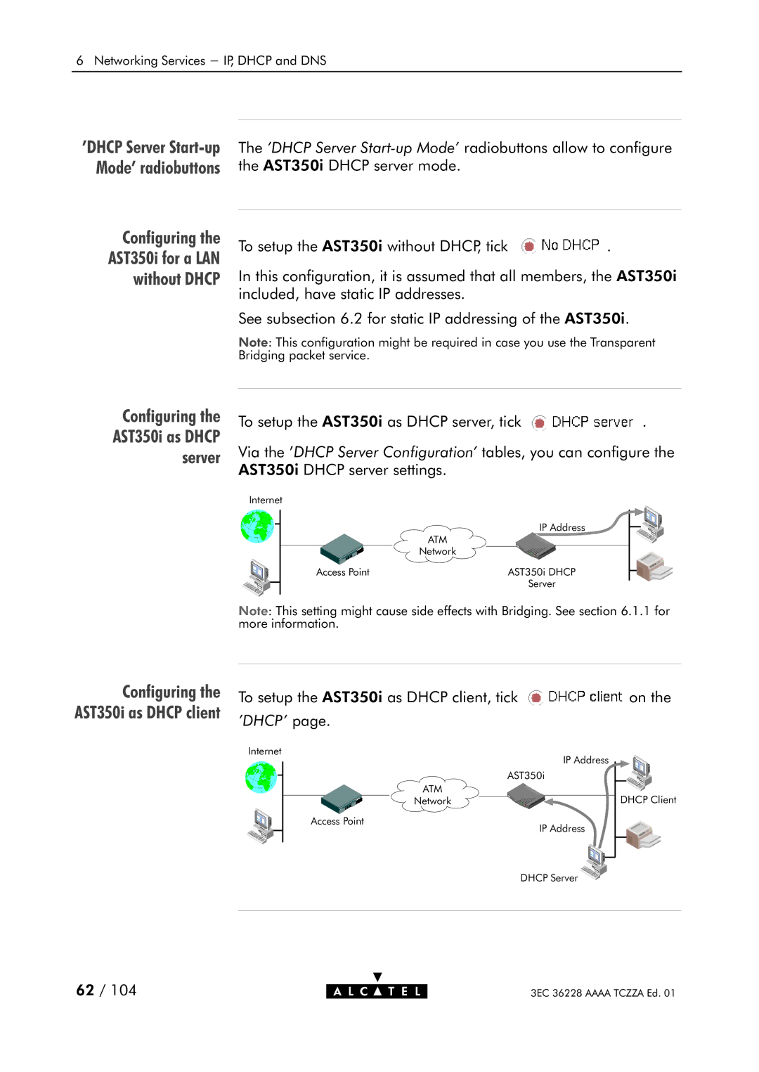 Alcatel Carrier Internetworking Solutions 350I manual Server, To setup the AST350i as Dhcp client, tick on 