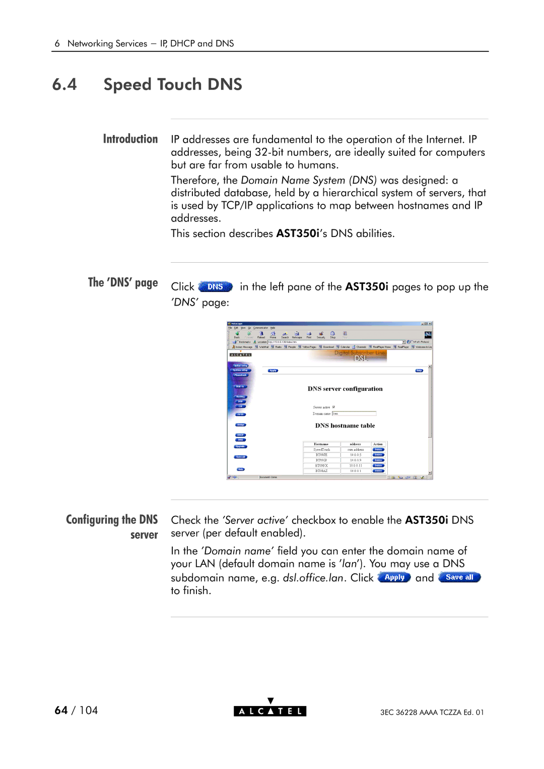 Alcatel Carrier Internetworking Solutions 350I manual Speed Touch DNS, Introduction, Dns 