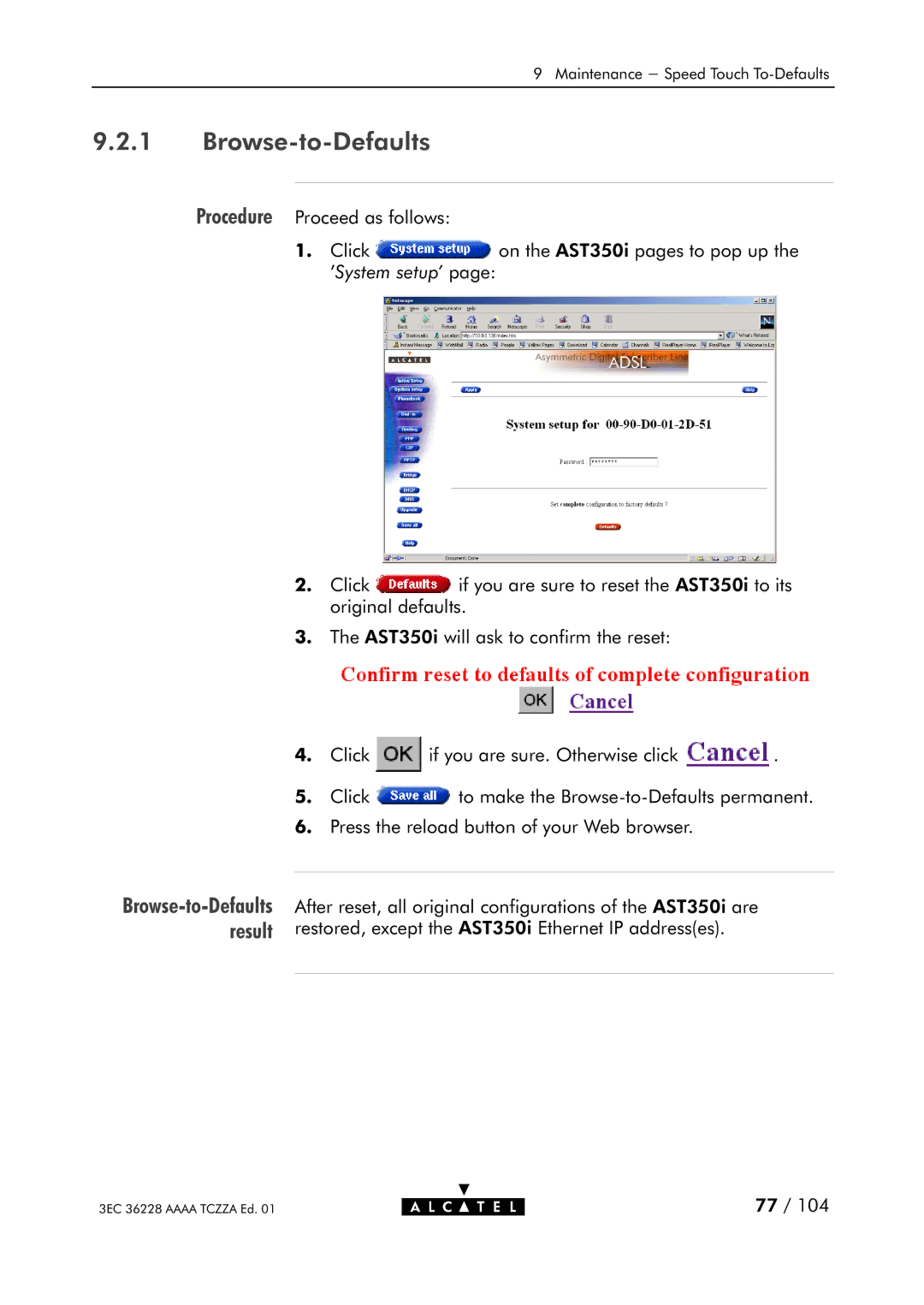 Alcatel Carrier Internetworking Solutions 350I manual BrowsetoDefaults, Procedure 