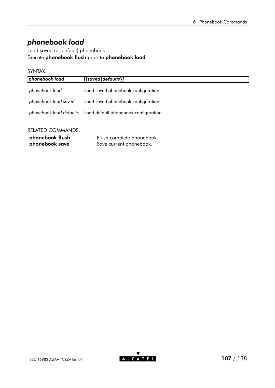 Alcatel Carrier Internetworking Solutions 350I manual Phonebook load 