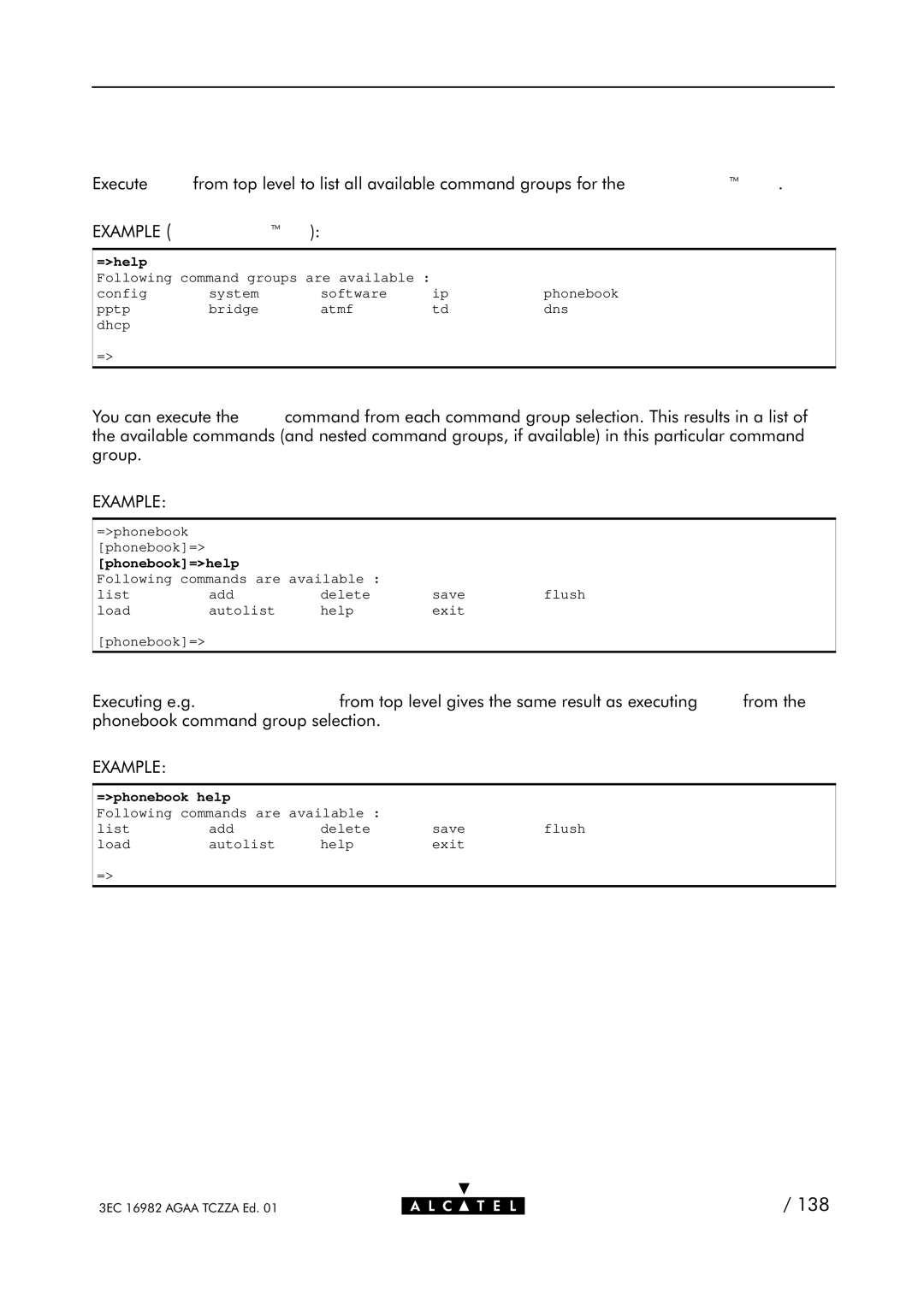 Alcatel Carrier Internetworking Solutions 350I manual Help Command, Phonebook=help, =phonebook help 