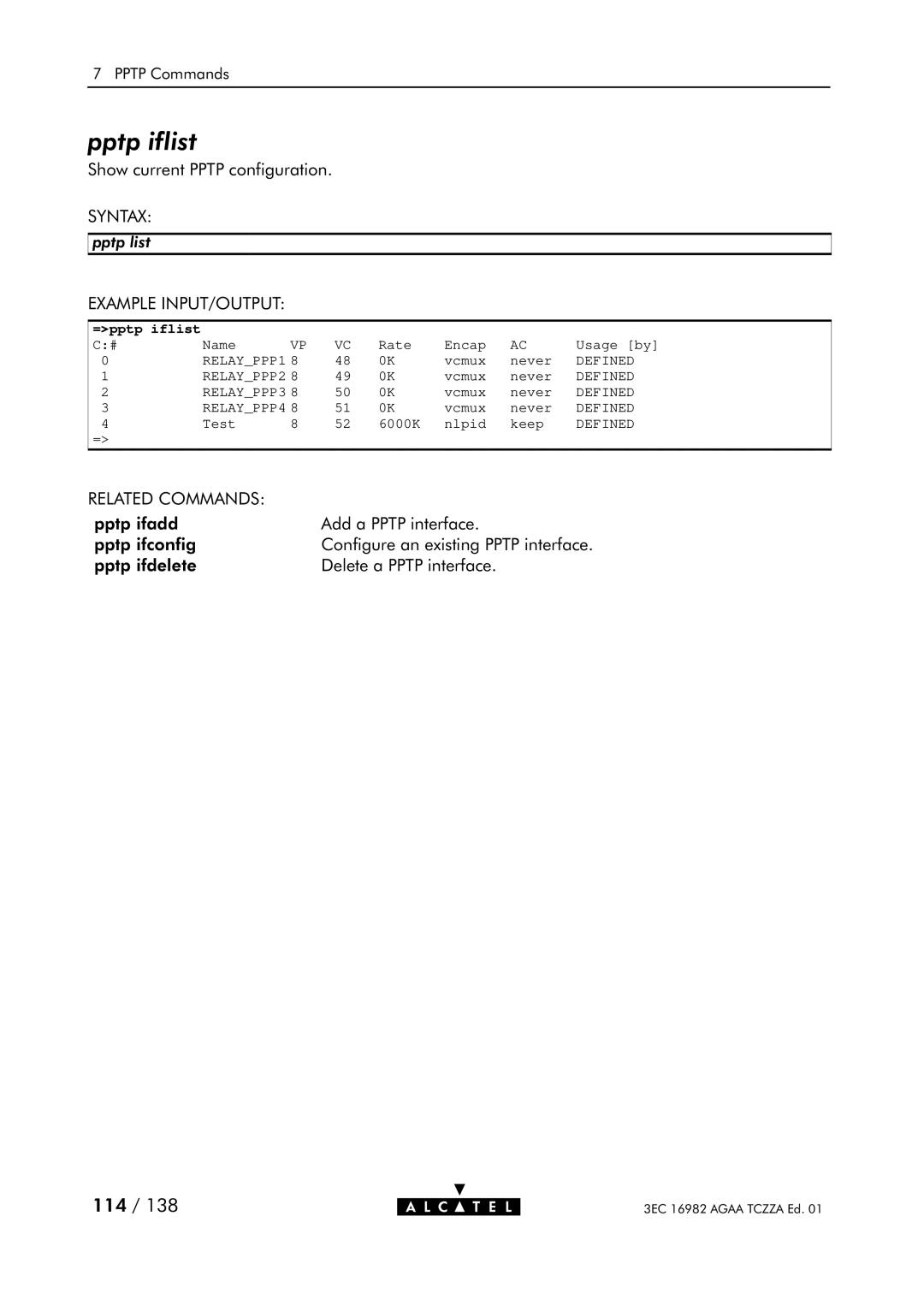 Alcatel Carrier Internetworking Solutions 350I manual Pptp iflist, =pptp iflist 