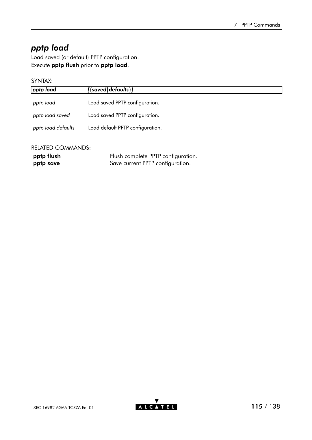 Alcatel Carrier Internetworking Solutions 350I manual Pptp load 