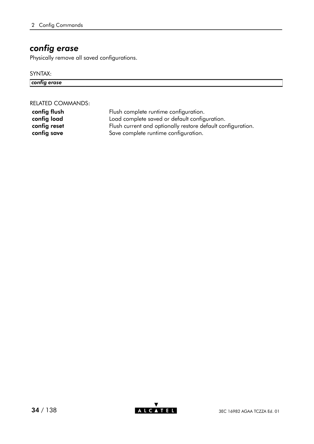 Alcatel Carrier Internetworking Solutions 350I manual Config erase 