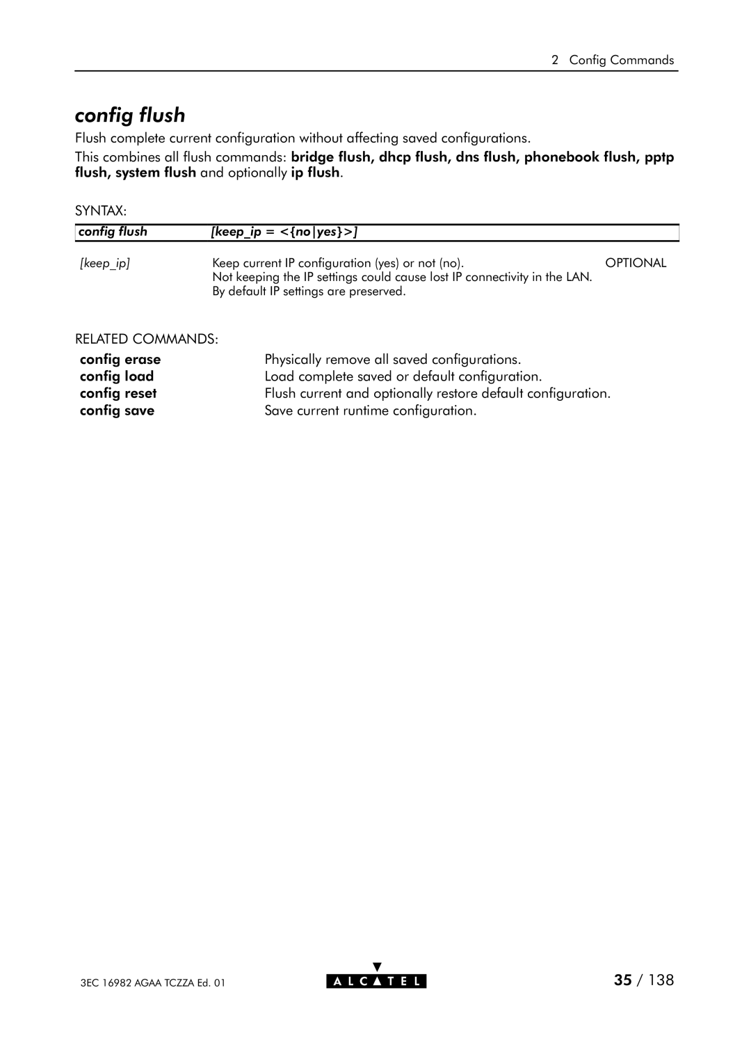 Alcatel Carrier Internetworking Solutions 350I manual Config flush 