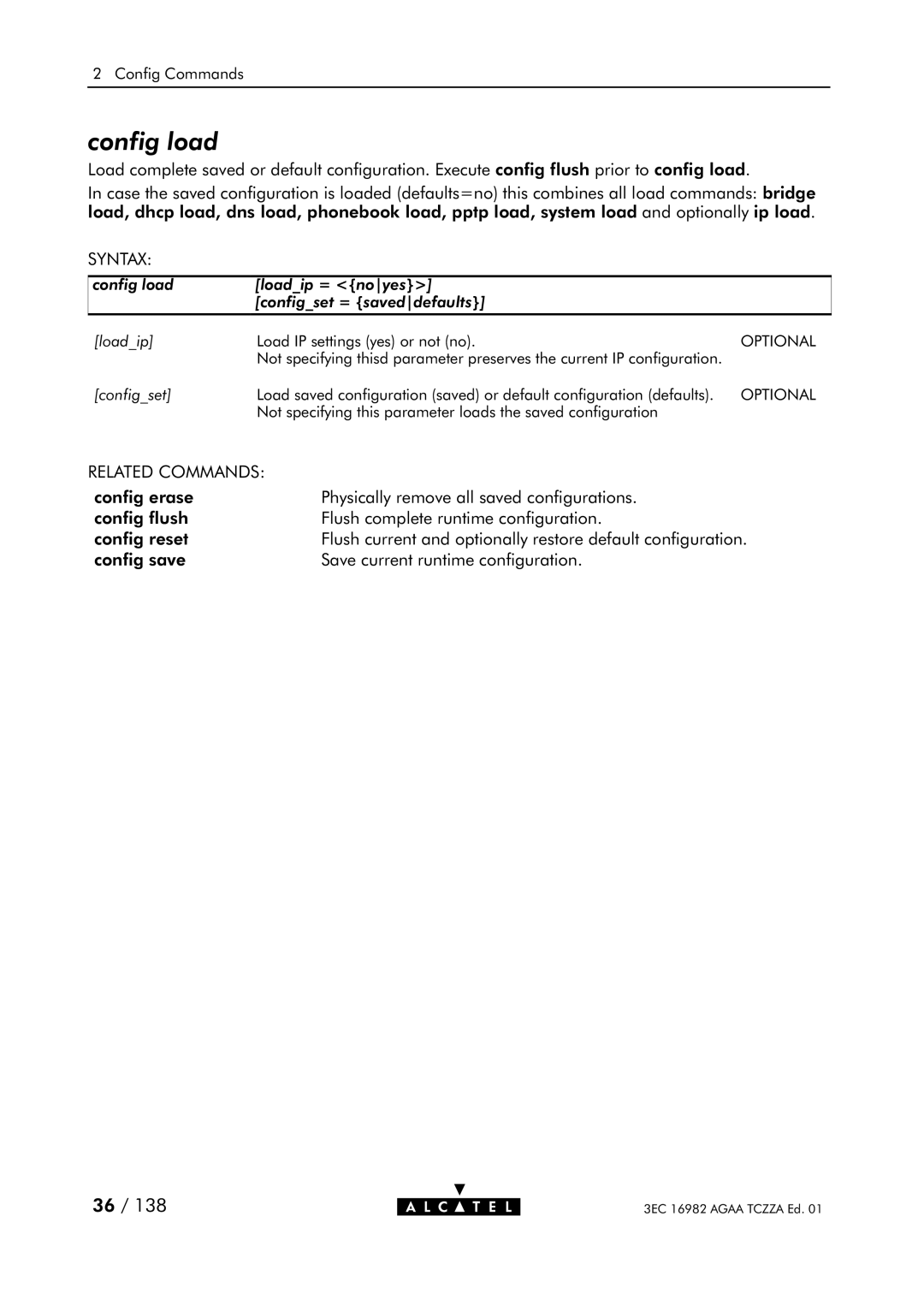 Alcatel Carrier Internetworking Solutions 350I manual Config load 