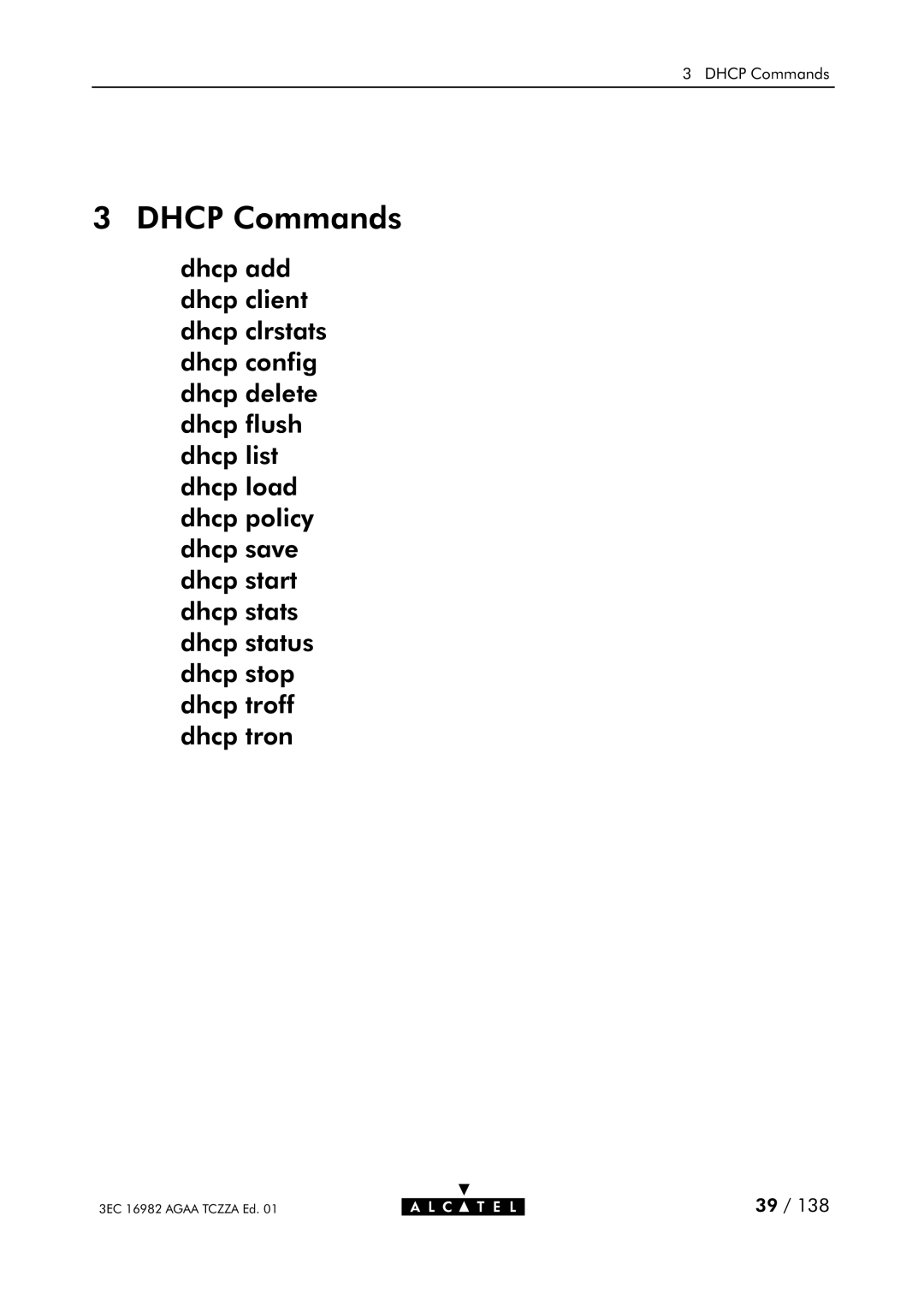 Alcatel Carrier Internetworking Solutions 350I manual Dhcp Commands 