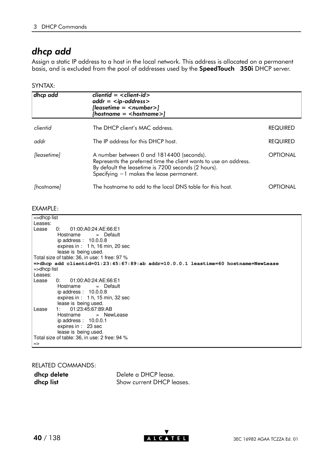 Alcatel Carrier Internetworking Solutions 350I manual Dhcp add 