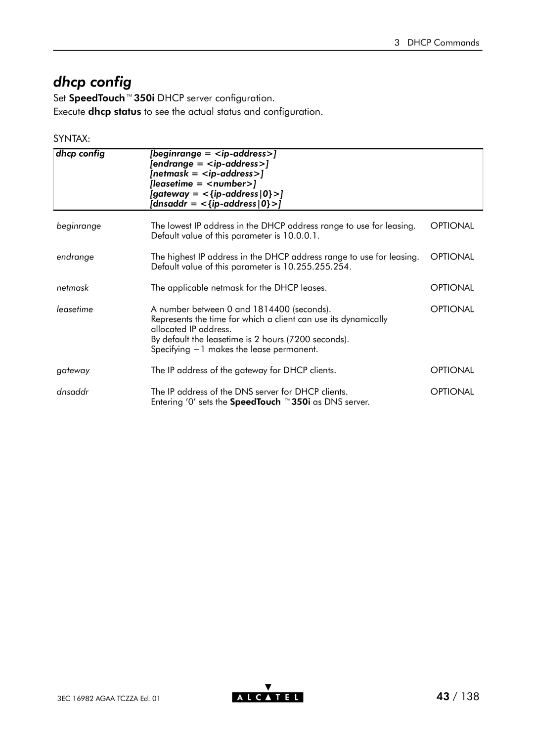 Alcatel Carrier Internetworking Solutions 350I manual Dhcp config 