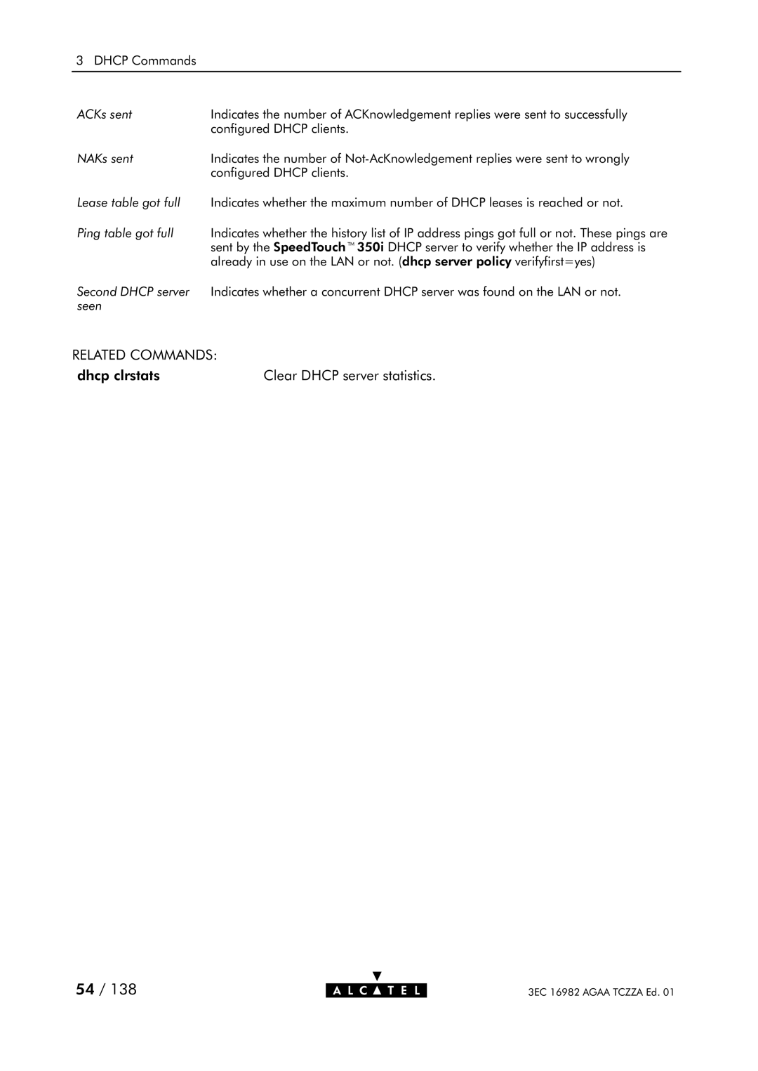 Alcatel Carrier Internetworking Solutions 350I manual Dhcp clrstats 