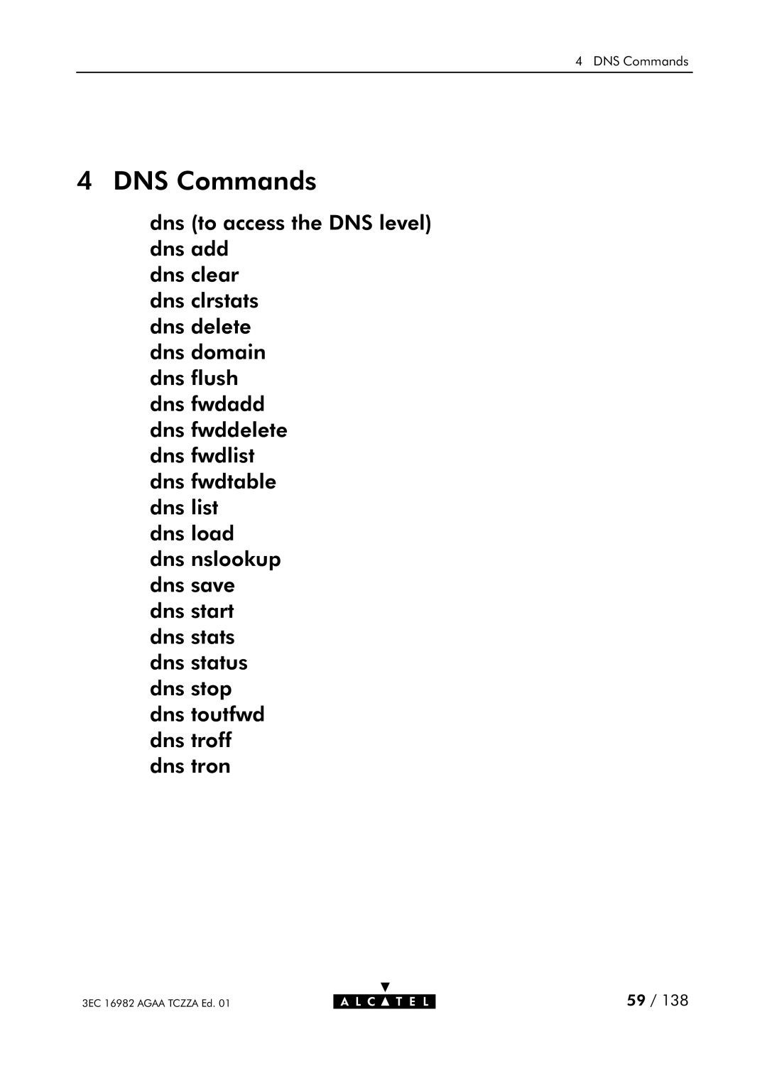 Alcatel Carrier Internetworking Solutions 350I manual DNS Commands 