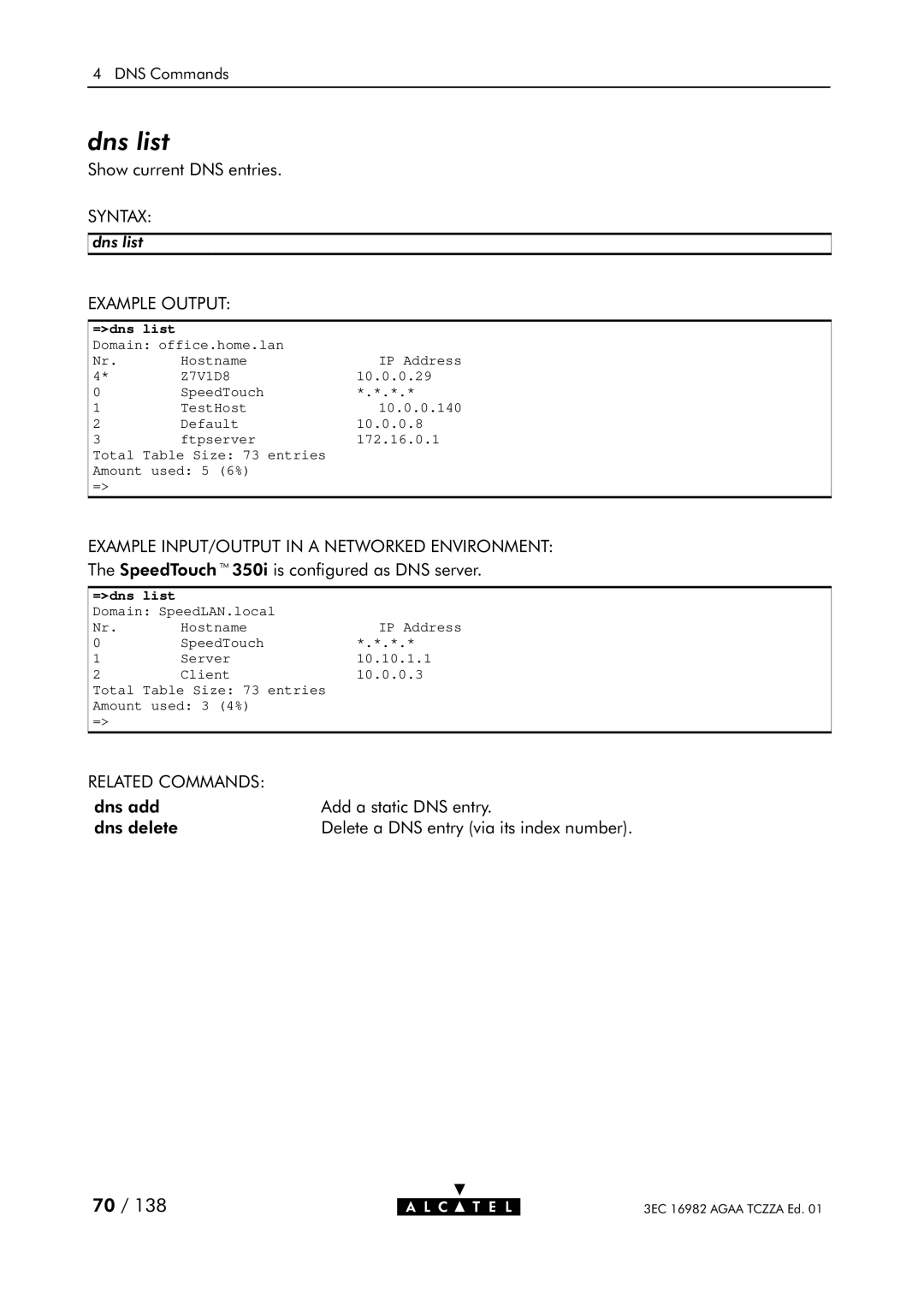 Alcatel Carrier Internetworking Solutions 350I manual Dns list, =dns list 