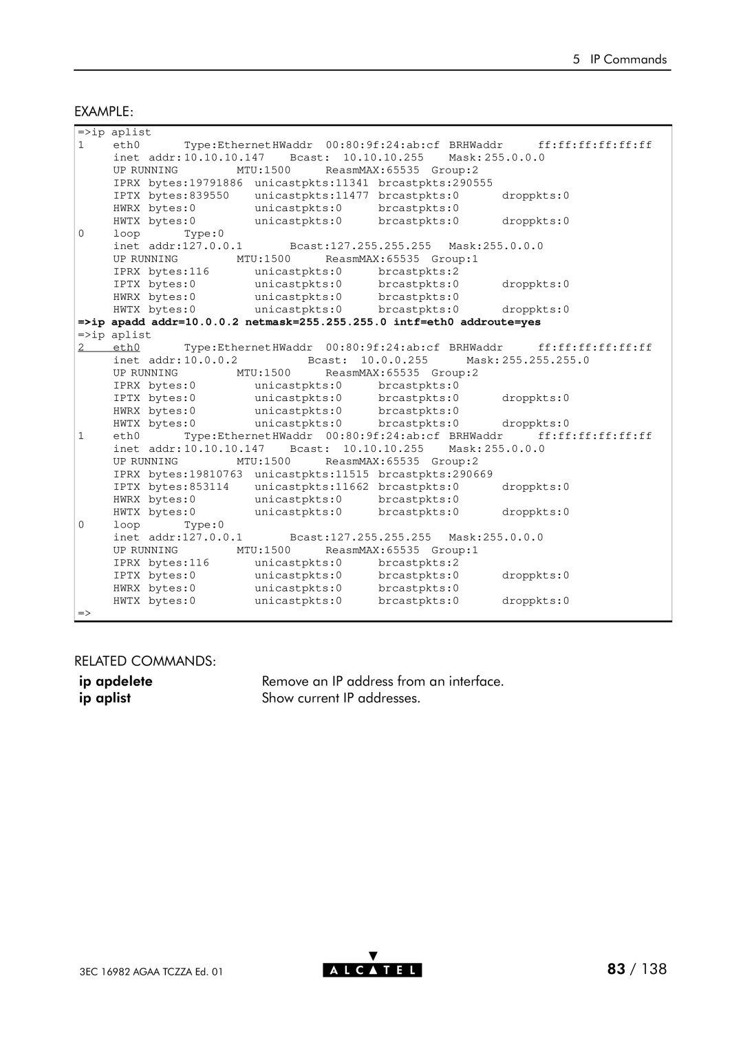 Alcatel Carrier Internetworking Solutions 350I manual Ip apdelete 